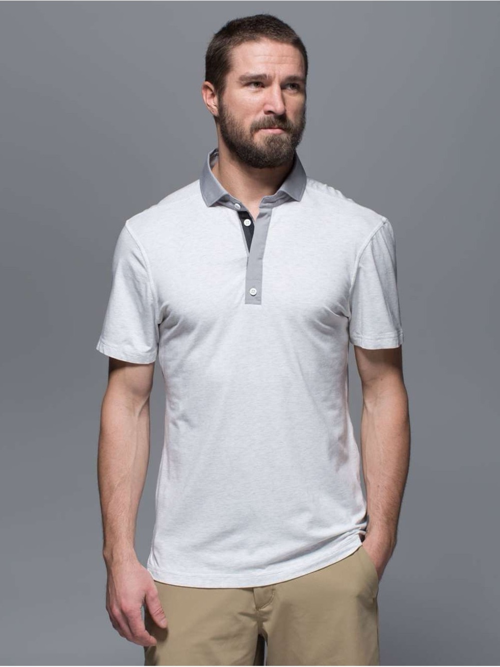 lululemon Heather White Polo with Gray Collar